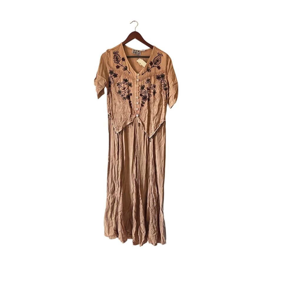 NWT vintage 90s earthy boho embroidered midi‎ dress size xl